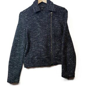 J.Crew Navy Speckled Knit Moto Jacket Asymmetrical Zip Wool Blend Size 4 Casual